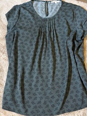 fun 2 fun Slate Green Short-Sleeve Pintuck Blouse